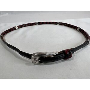 Brighton Braided Leather Belt Womens 30 Red Black Silver Buckle Slim Adjustable